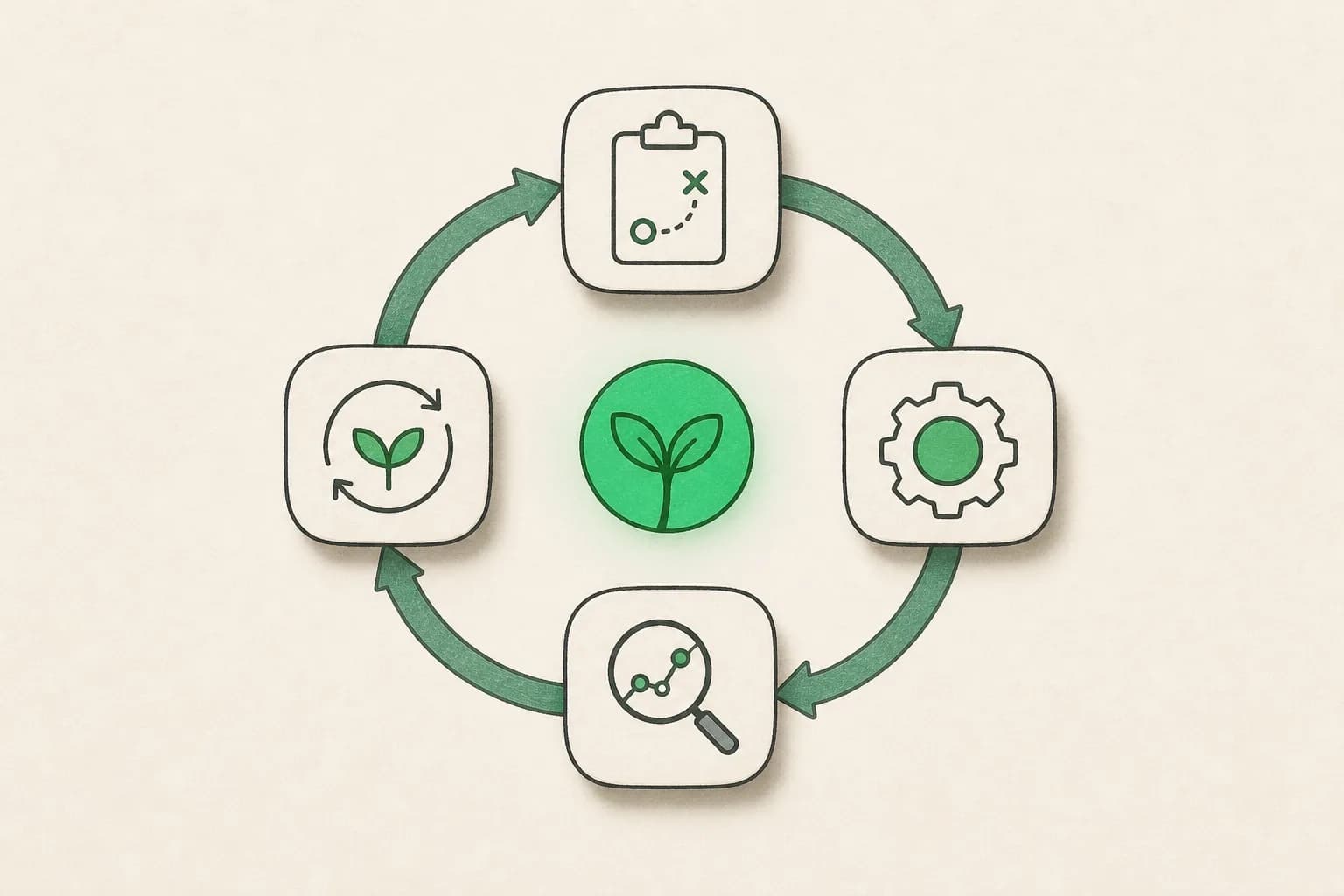 Illustrated circular agent loop moving through four stages