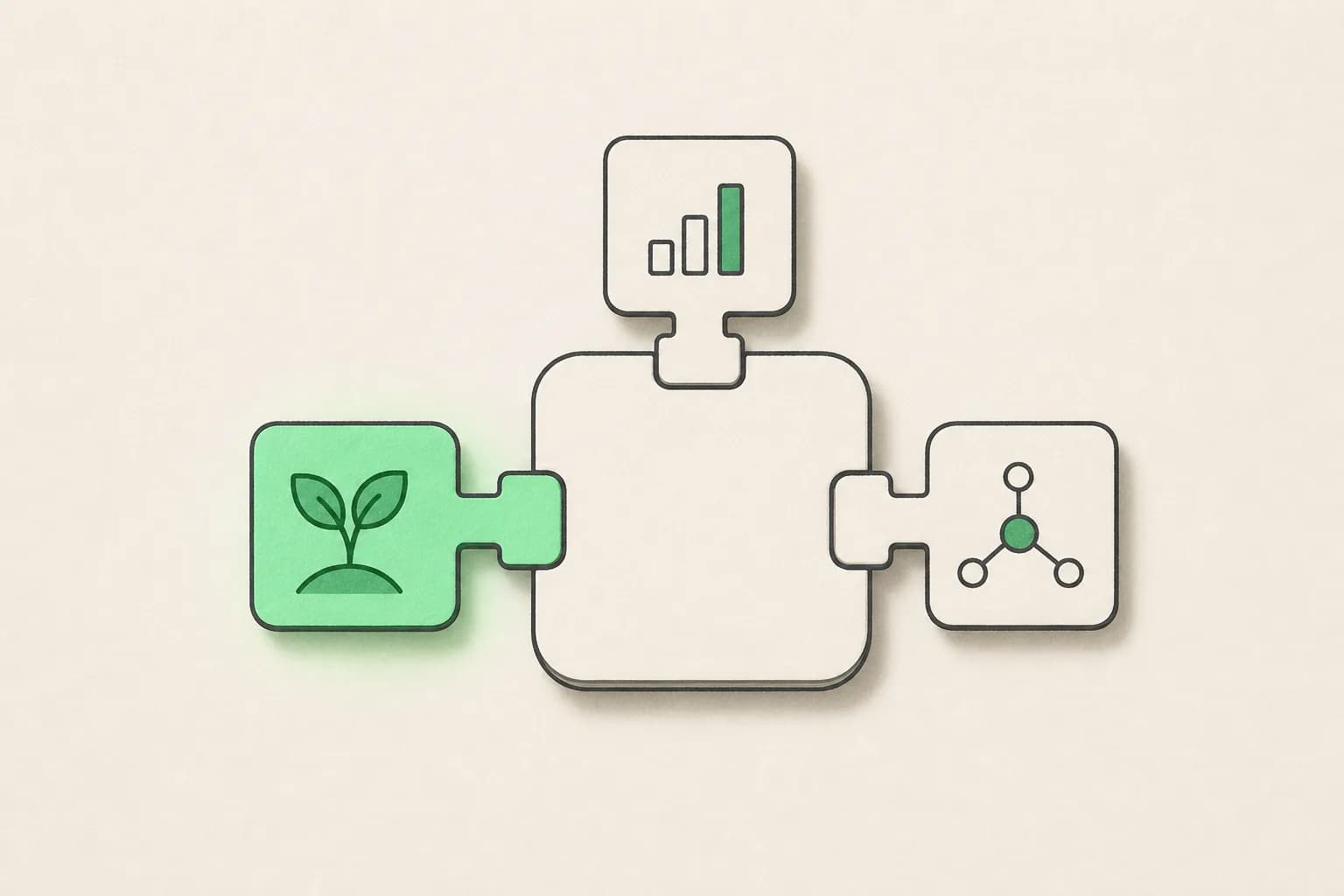 Illustrated modular plugin tiles connecting to a shared base
