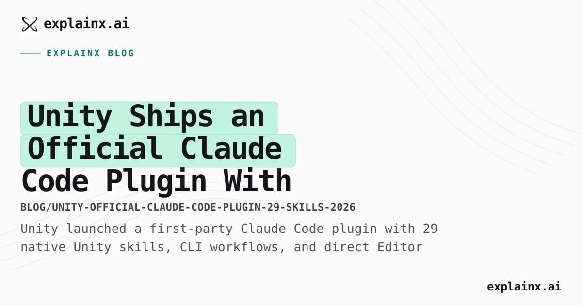 Unity Ships an Official Claude Code Plugin With 29 Native Skills
