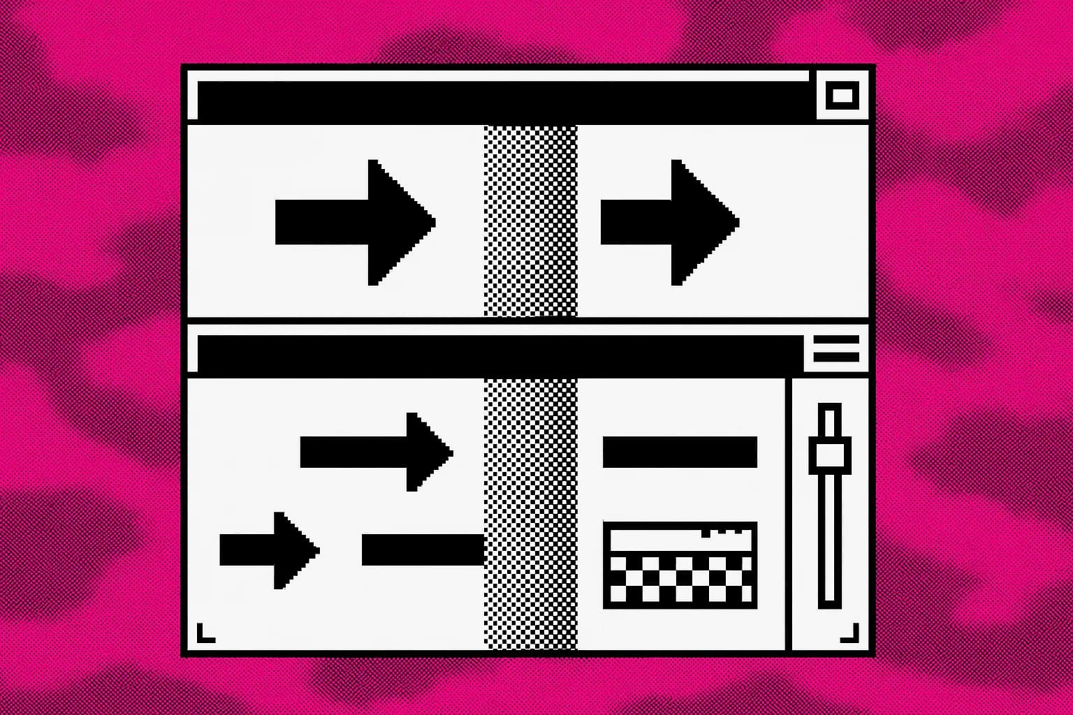 Retro desktop window with a dithered barrier passing some messages and stopping others