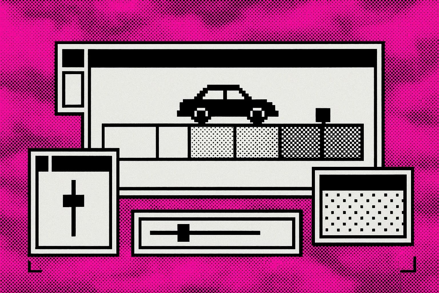 Retro desktop window plotting a decision latency budget against a moving scene