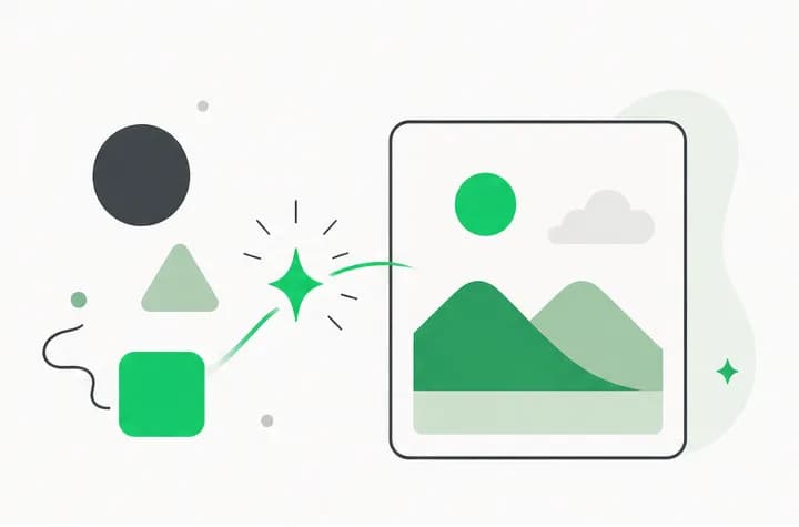 Illustration of abstract shapes composing inside a frame for image prompt templates