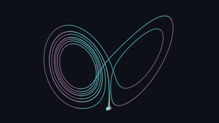 Lorenz attractor butterfly traced in 3D by an agent-written Python scene