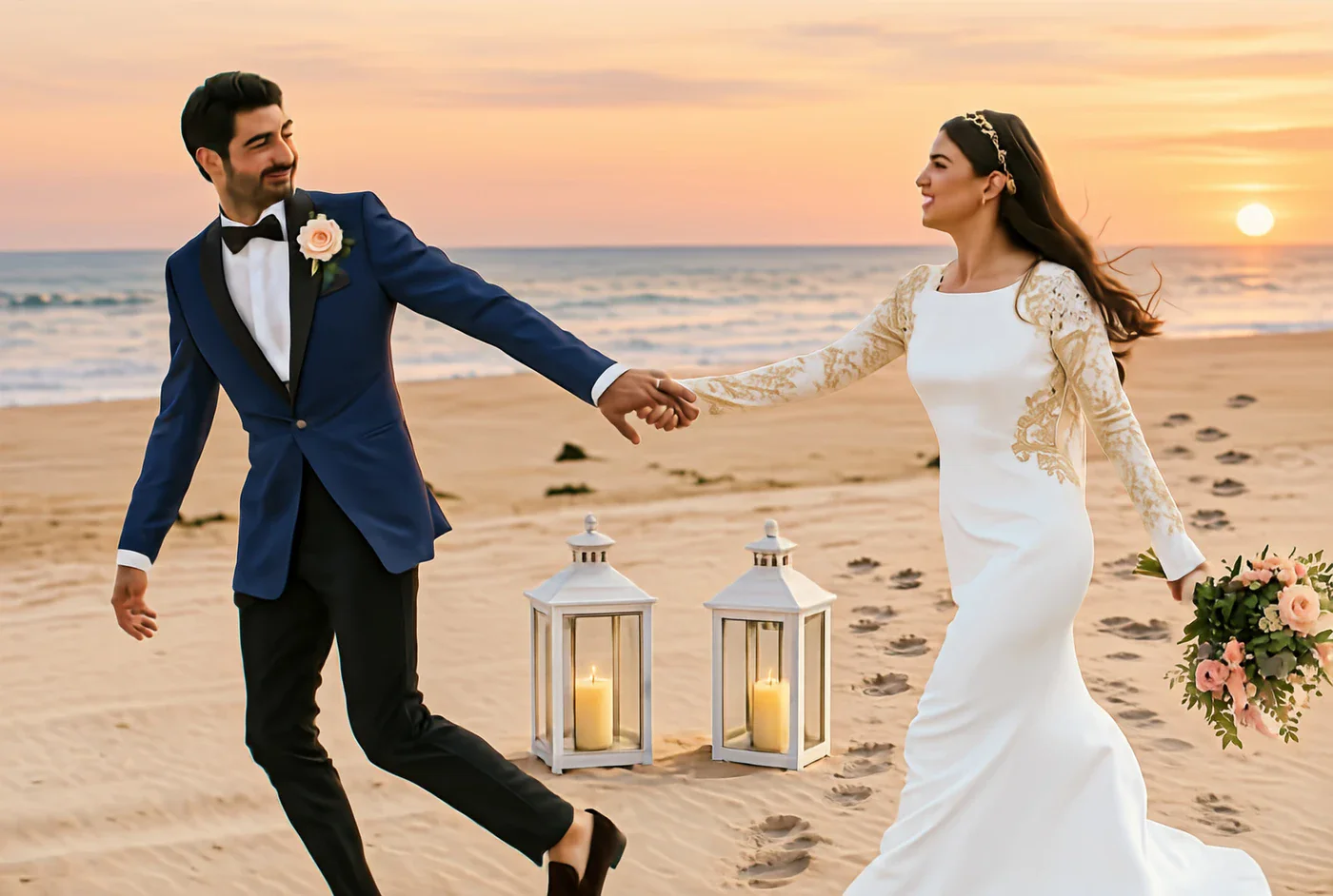 MT Forcing multi-turn image editing result at turn 8 of the same beach wedding sequence
