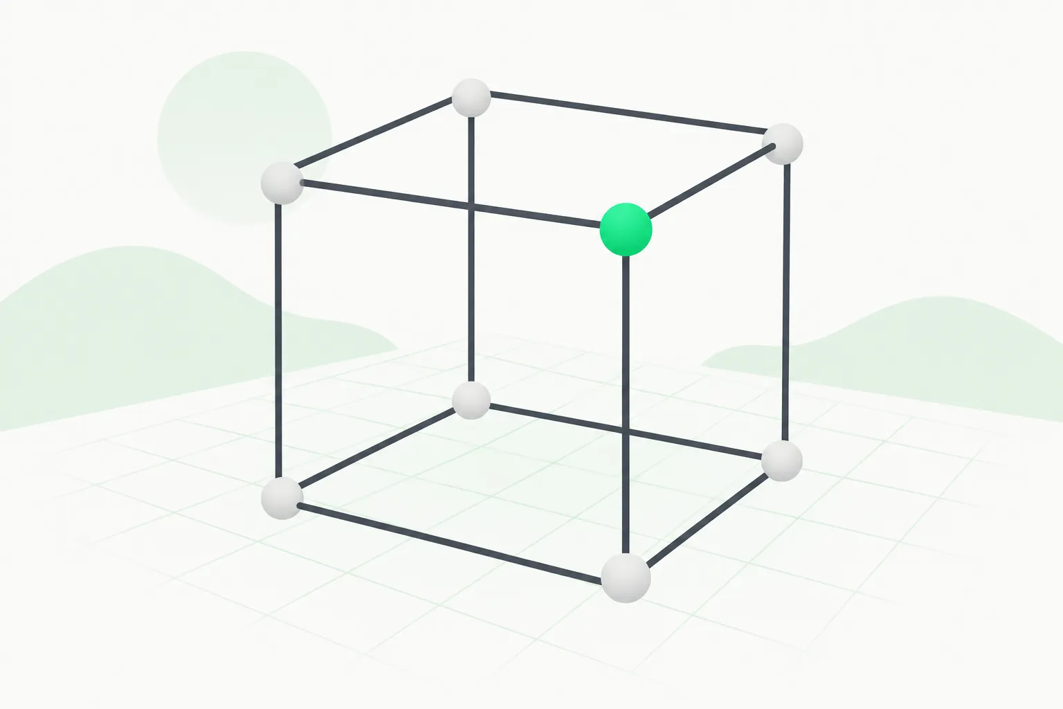 A wireframe cube with a green corner over a grid floor, representing a reconstructed 3D object in GenIA