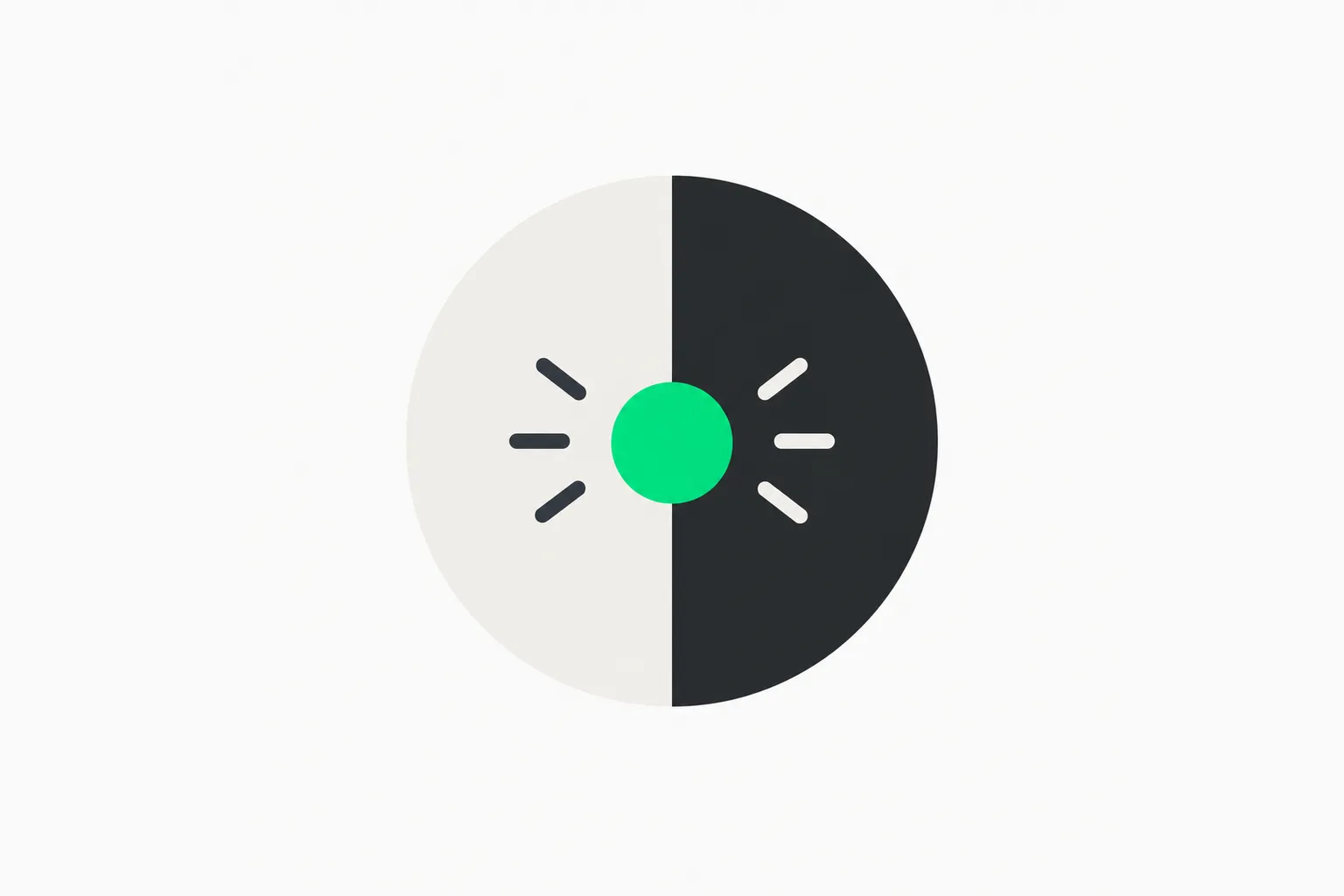 Circle split into light and dark halves with a green dot, representing contrast and accessibility checks in interface skills