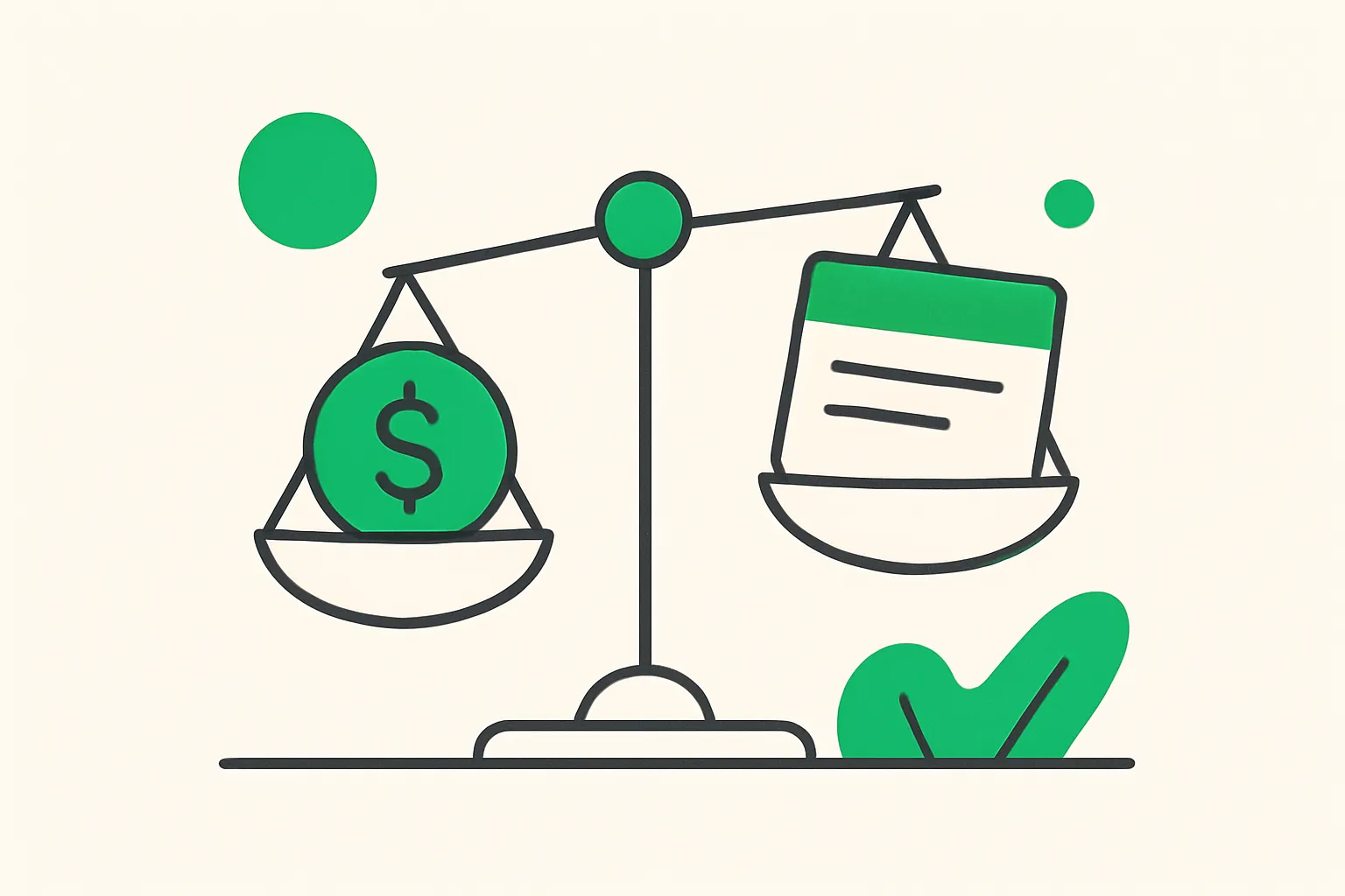Claude vs ChatGPT subscription value, a balance scale weighing a dollar coin against a plan card