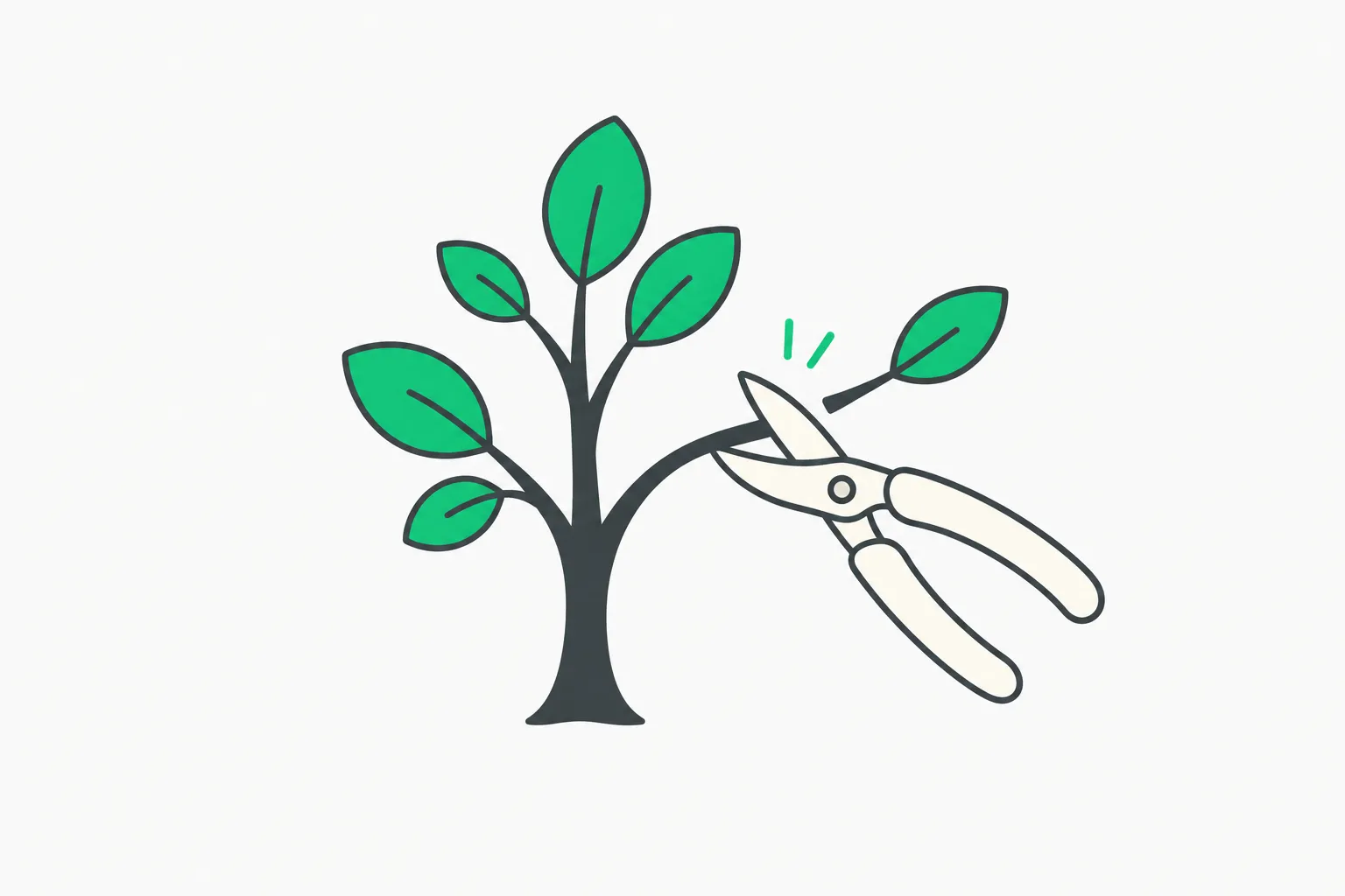 A green pair of shears trims one loose branch from a small memory tree, illustrating Devin Dreaming pruning stale agent memory