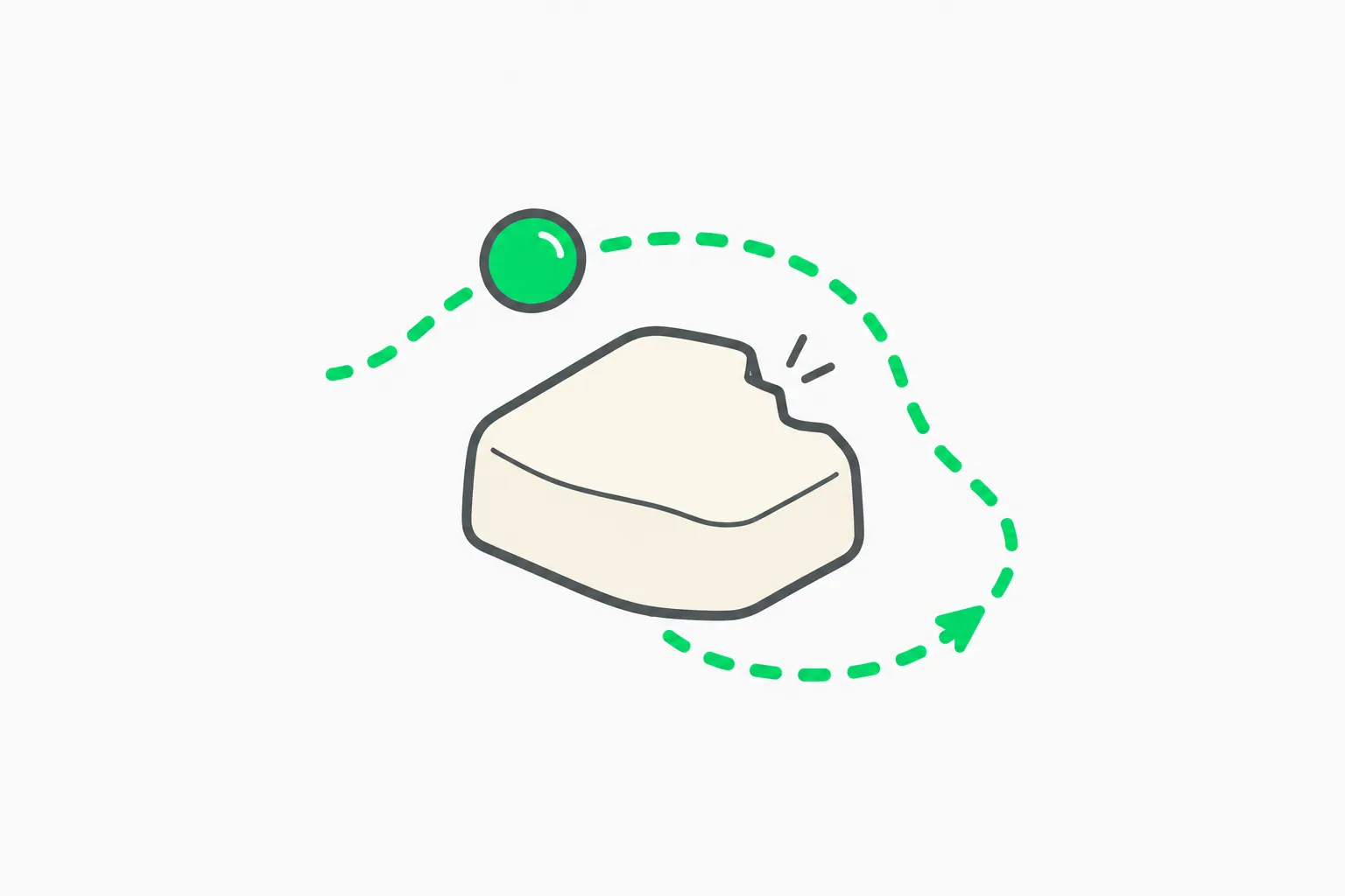 A green bead looping around a chipped stepping stone, illustrating an agent failure loop that the loop guard interrupts