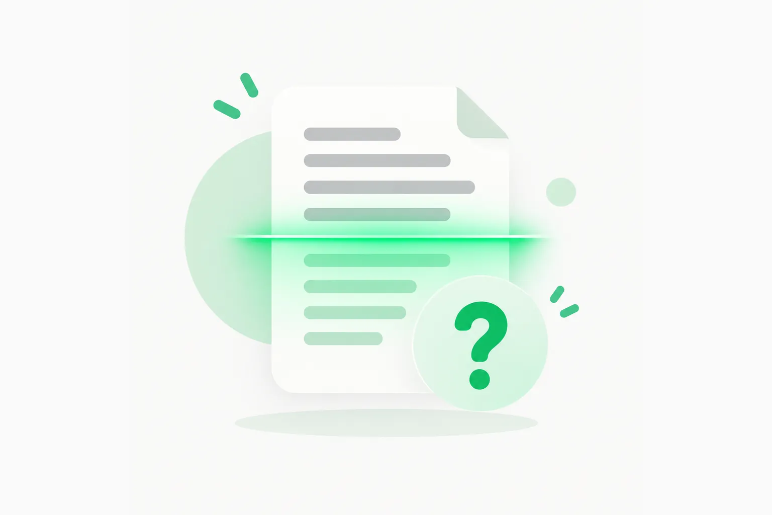 Sheet of paper under a scanning line with a question mark, showing an AI detector output that estimates similarity rather than proving authorship