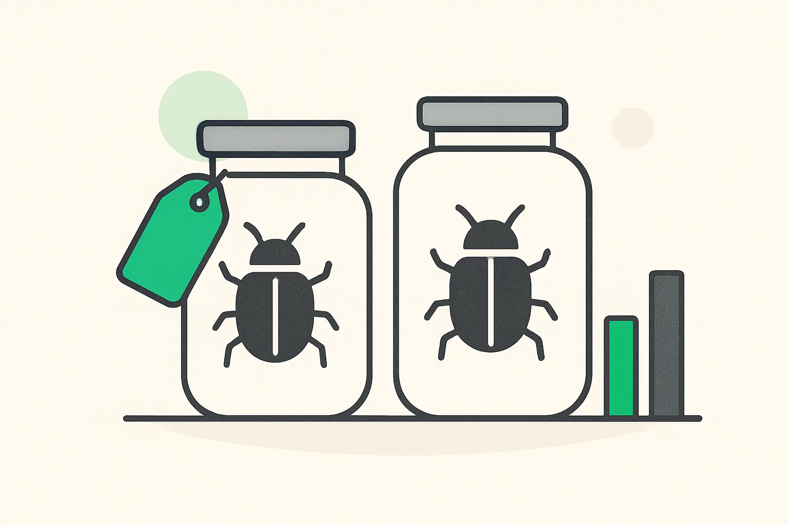 Two jars of captured bugs beside a small bar chart, showing Fuzzilli vs BigSleep V8 bug overlap