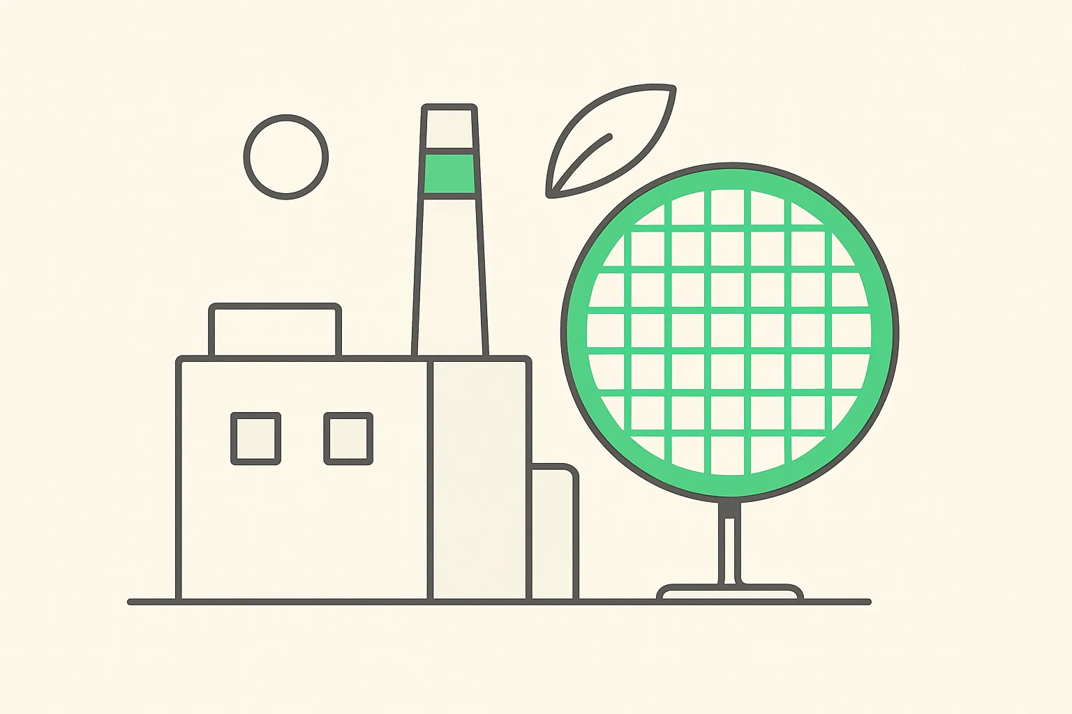 Wafer in front of a chip factory block, representing memory capacity under long-term contracts