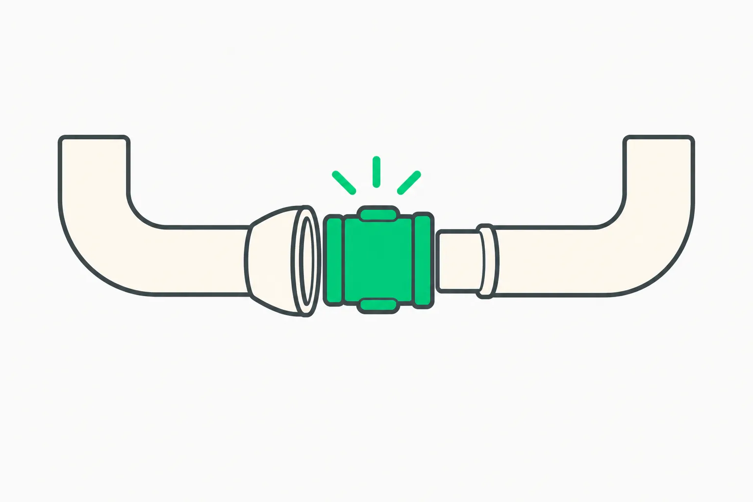 Two pipes with different mouths joined by an adapter, illustrating Deno's Node compatibility layer