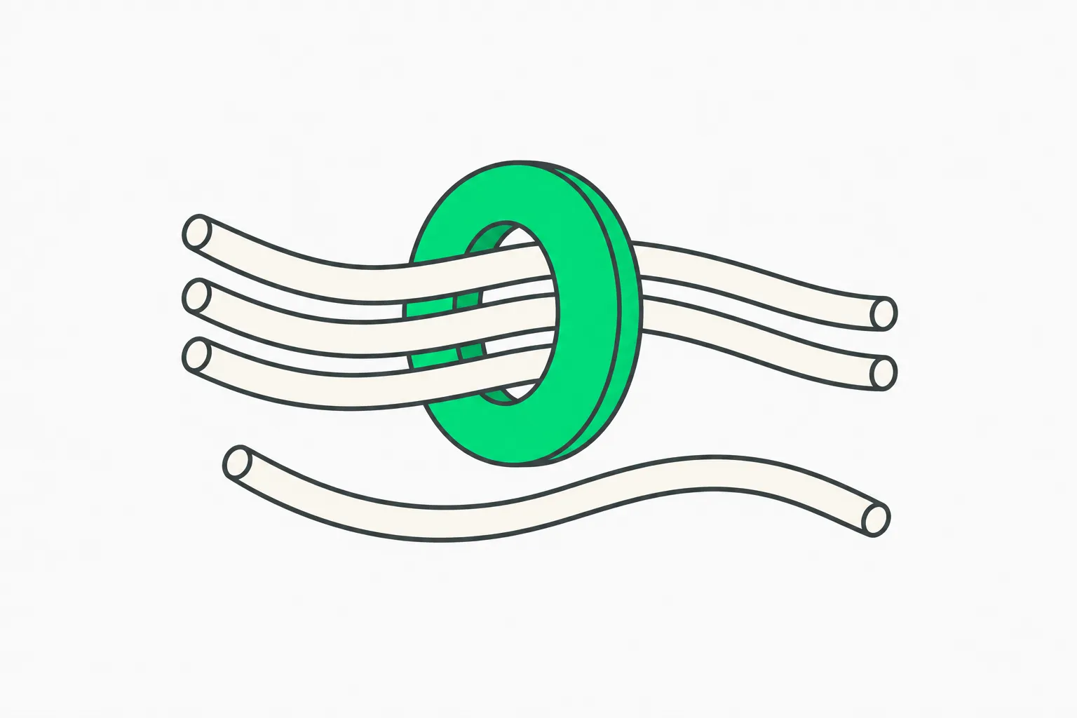 Cables passing through a ring with one left outside, illustrating scoped access for an MCP token used by an agent skill
