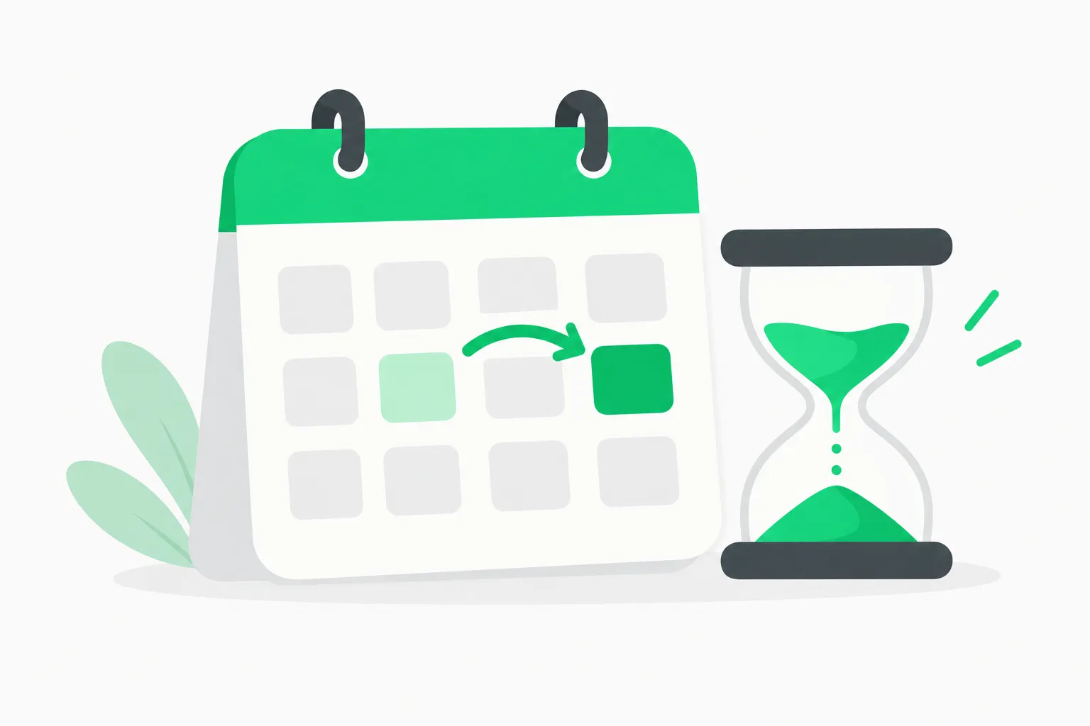 A calendar with a shifted date and an hourglass beside it, standing for the Tesla Roadster event delays