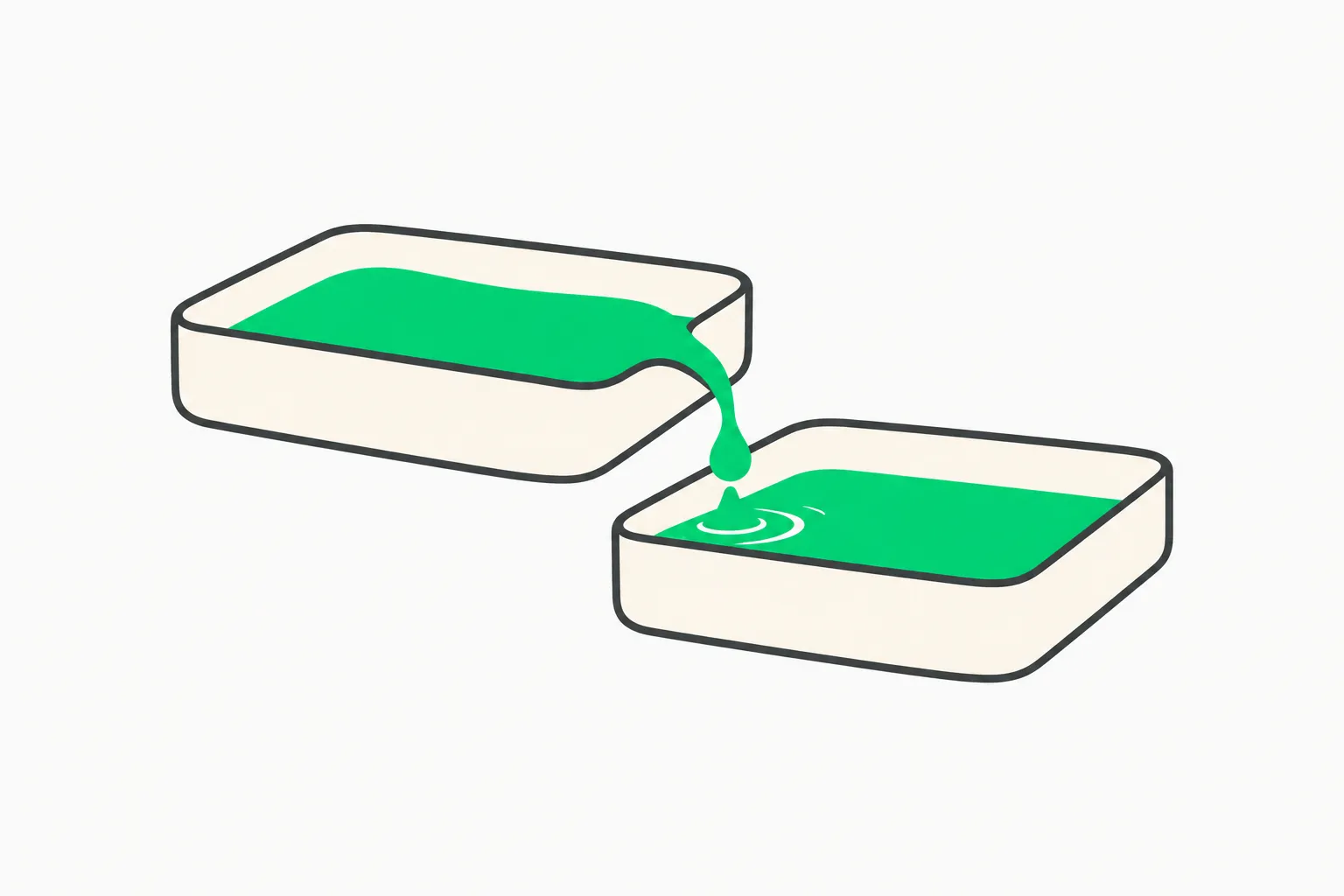 A droplet seeping between trays, picturing evaluation contamination that the Amazon safety test review rated low