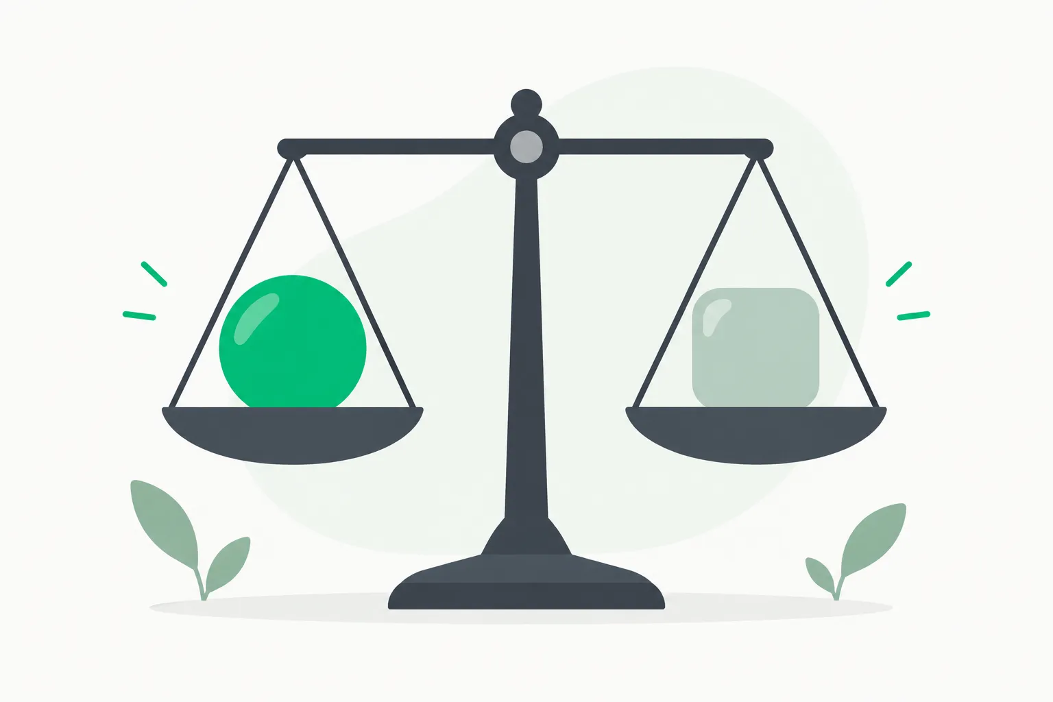 Equal scales holding different shapes, illustrating the FairStress benchmark for LLM fairness