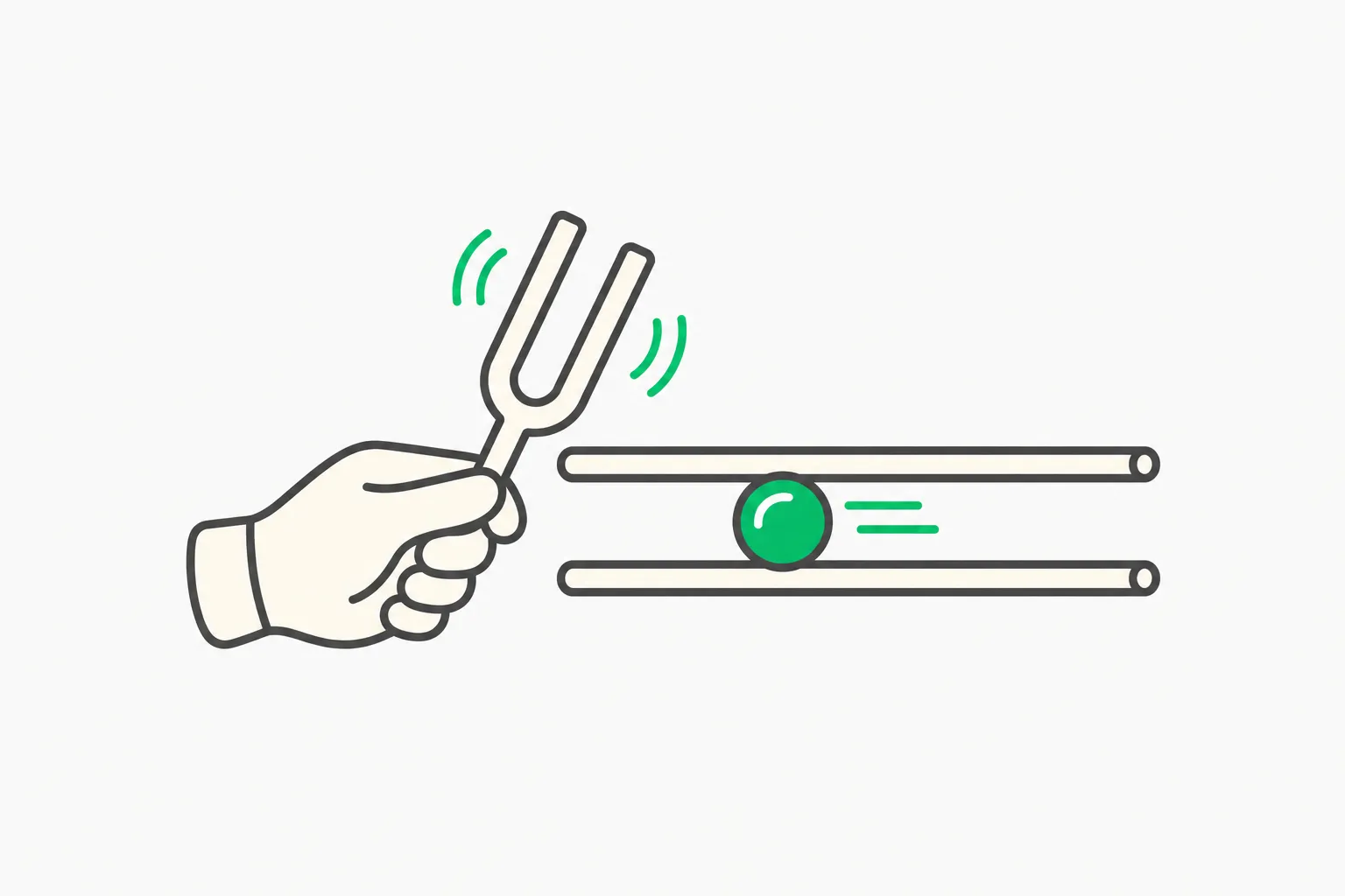 A tuning fork shifting a bead between rails, like the tau threshold in an auditable AI text detector trading legibility for accuracy