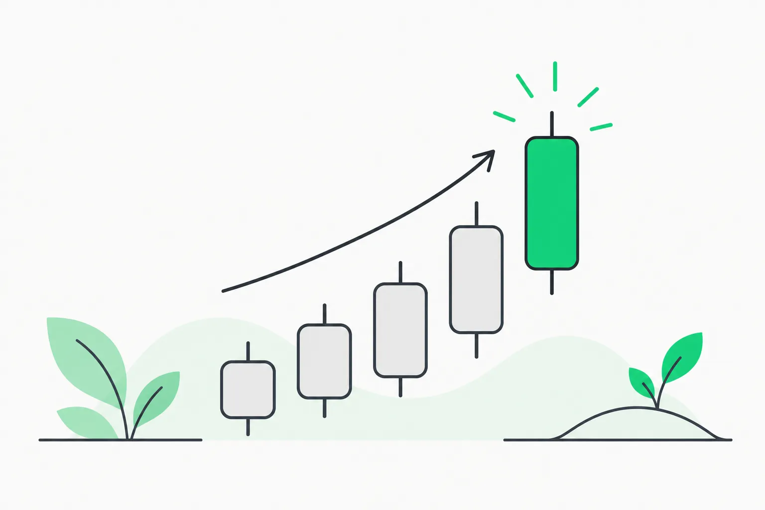 Rising green candlestick bars representing the concentration of AI spending in a small group of heavy payers
