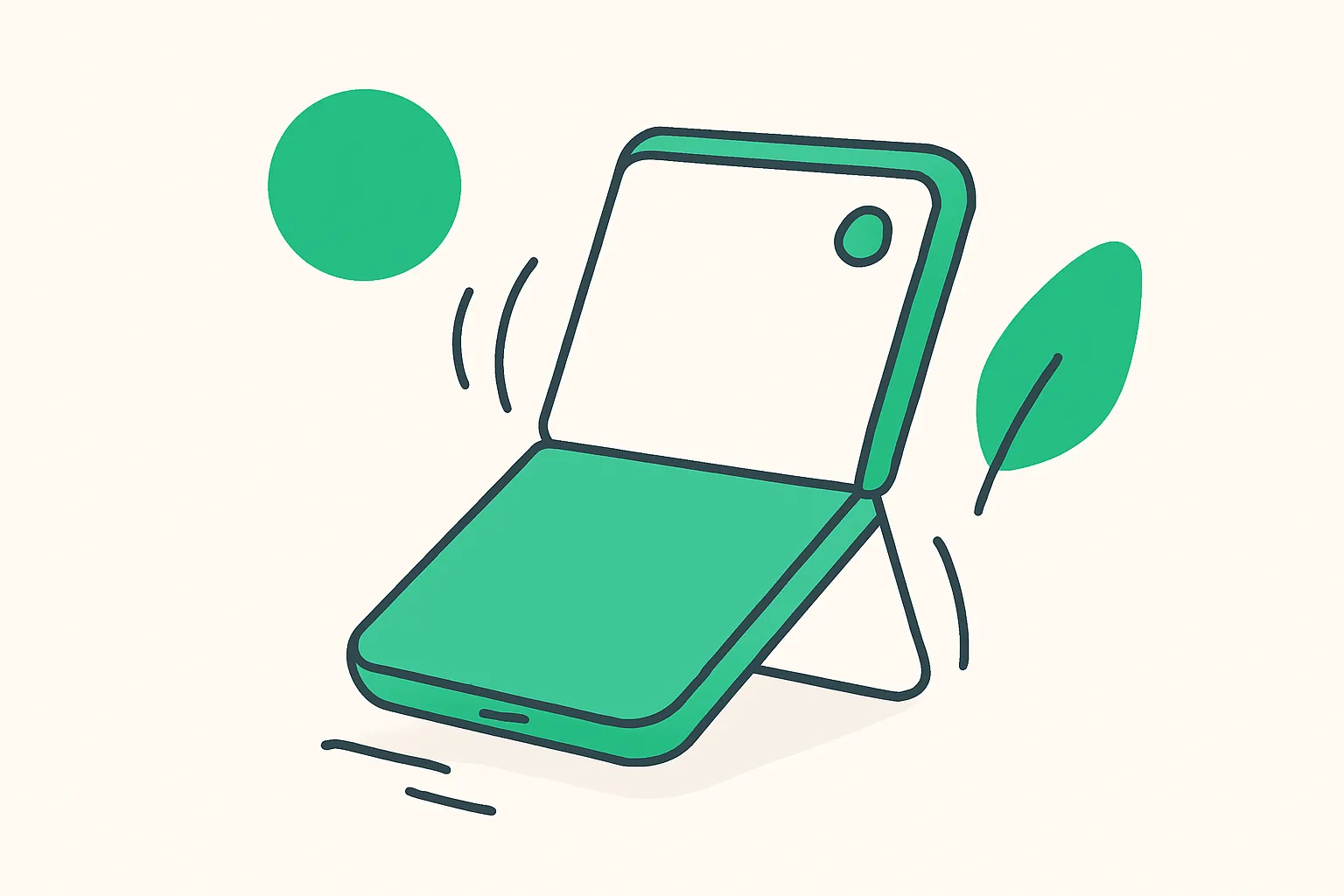 A folding phone drawn with motion arcs, showing a foldable opening and closing