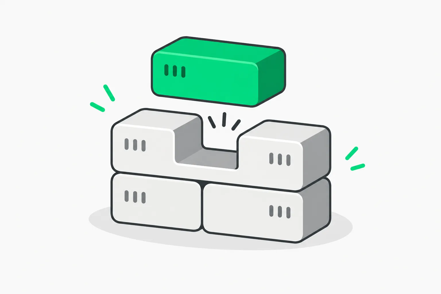 A stack of blocks with one green block fitting a slot, representing GPU memory capacity for local models