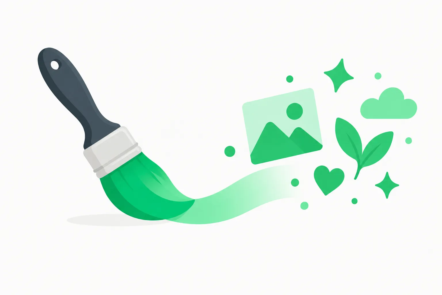 A paintbrush stroke turning into small green shapes, representing fast prompt iteration with Qwen-Image-2.1-Turbo