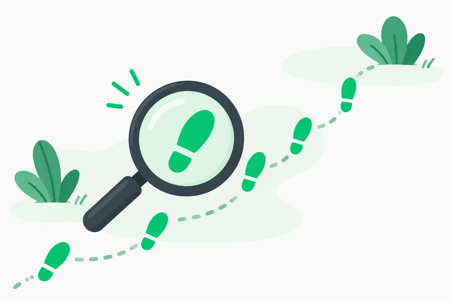 A magnifier following a trail of footprints back toward the original source of an AI hacking claim