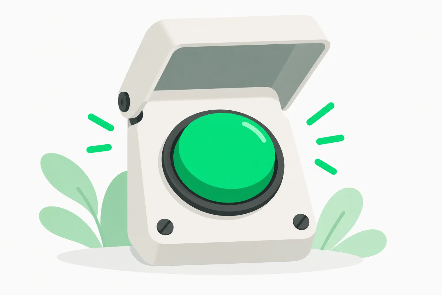 Large emergency button under a protective flap representing a model kill switch