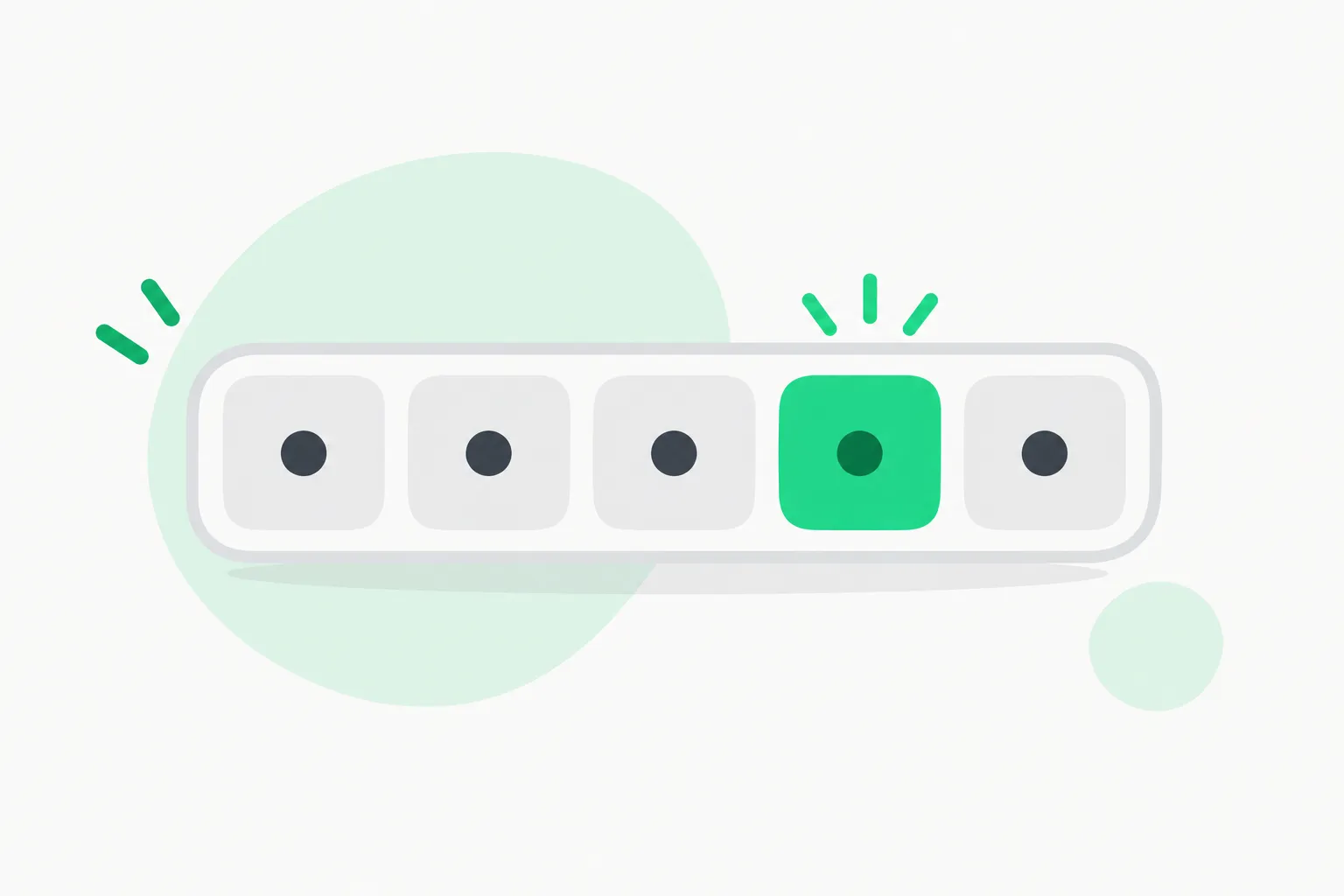 A row of small rounded slots with one green slot, illustrating the per-token cache slots a transformer needs and a linear attention model avoids