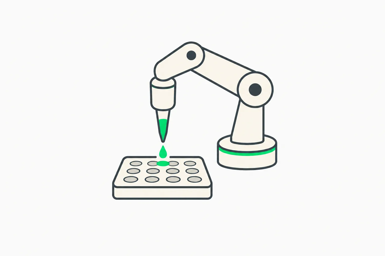Lab automation robot with a sample tray representing automated AI R&D experiments in InnovationEval
