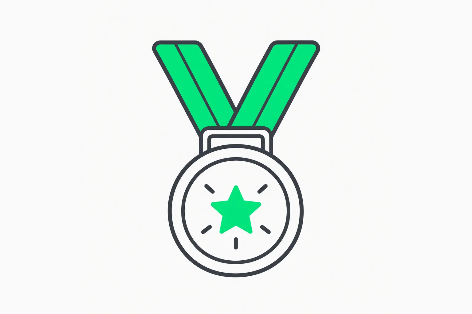 A medal on a ribbon with a green star.