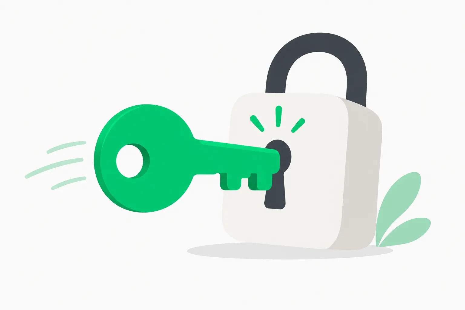 A key sliding into a lock, illustrating public-key cryptography and the worry that AI mathematics could weaken it