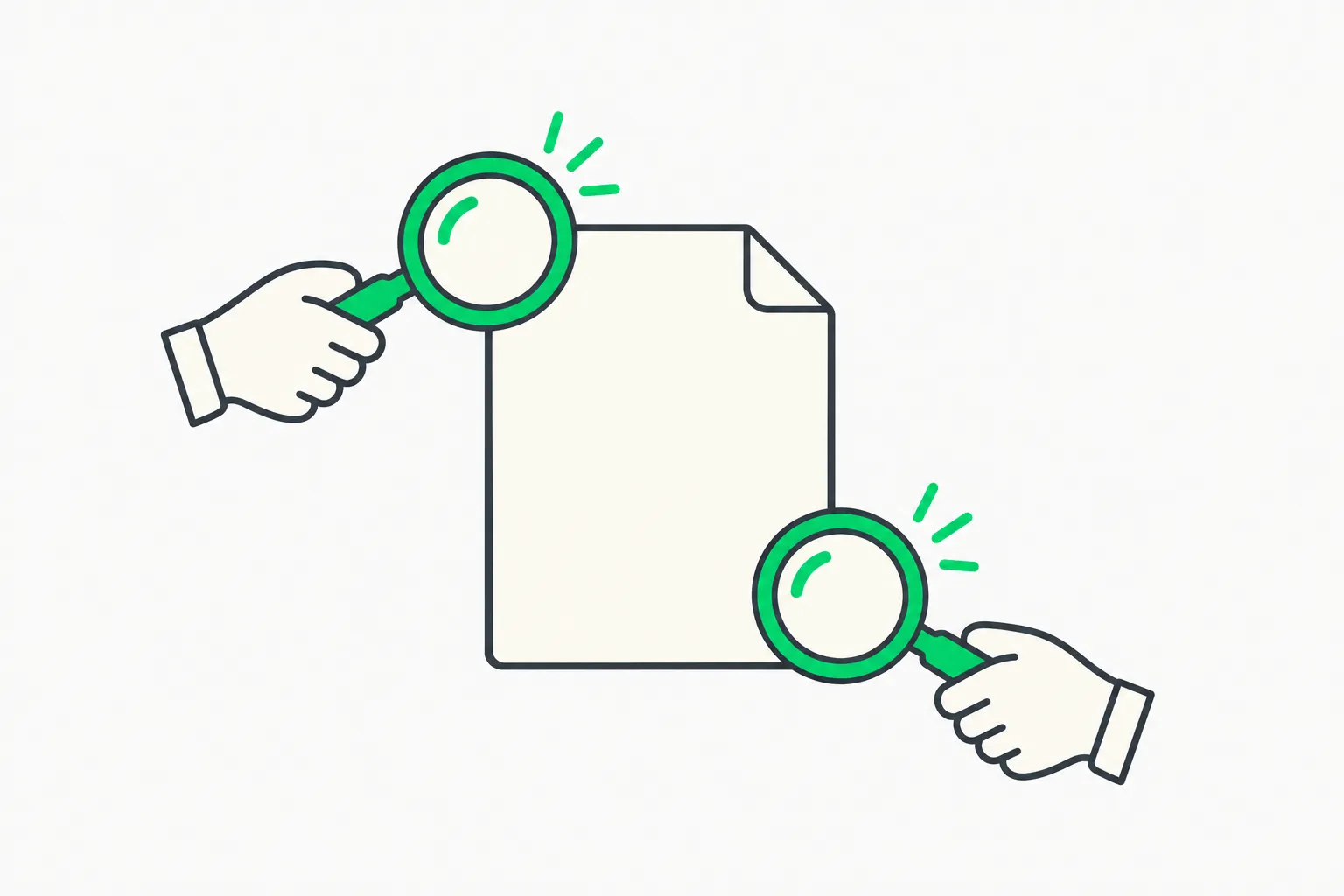 Two reviewers inspecting a single research paper, one holding an approval stamp, illustrating Google Deep Review AI peer review