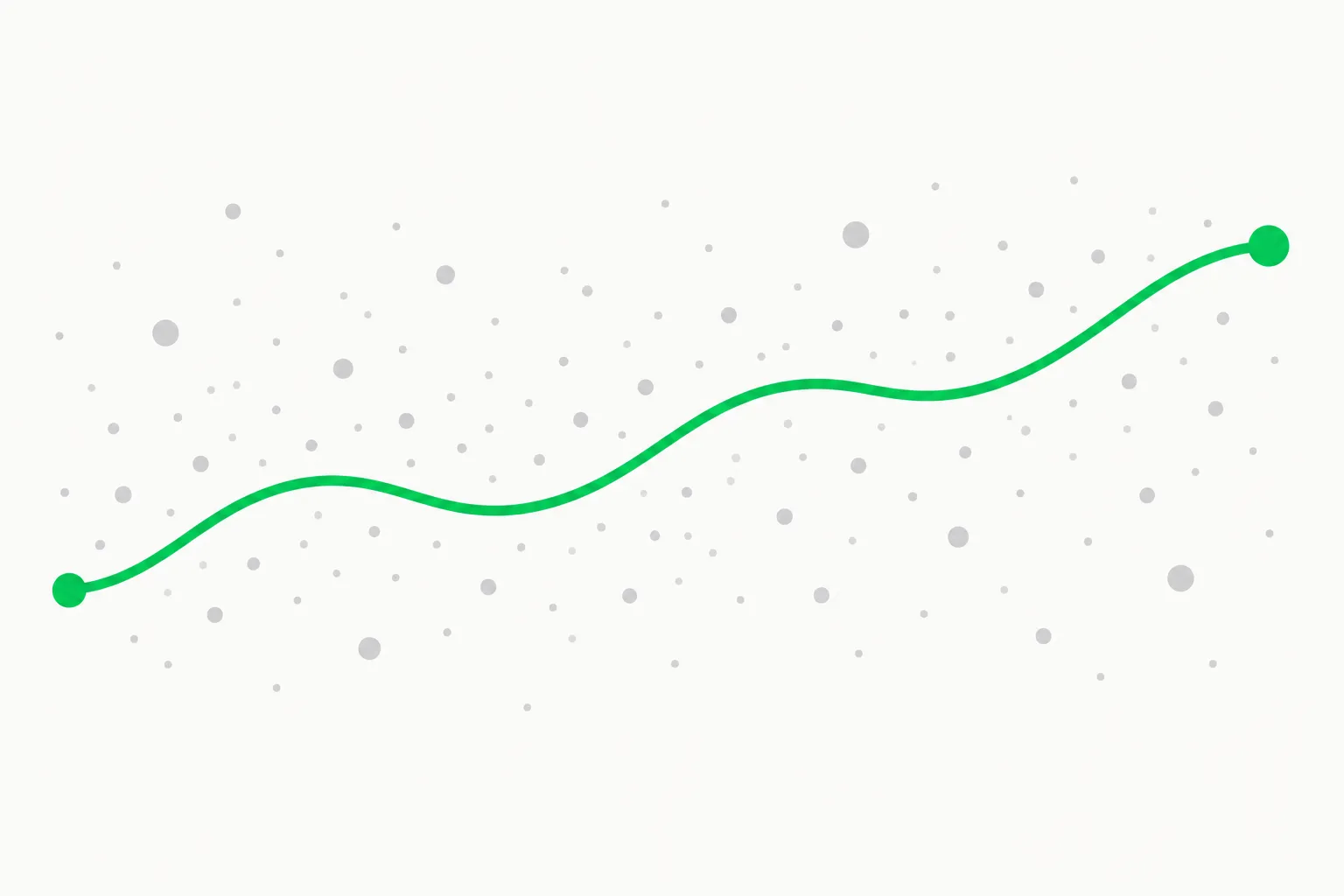 A noisy signal separating into a clean line, illustrating how a calibrated decision model turns messy text into probabilities
