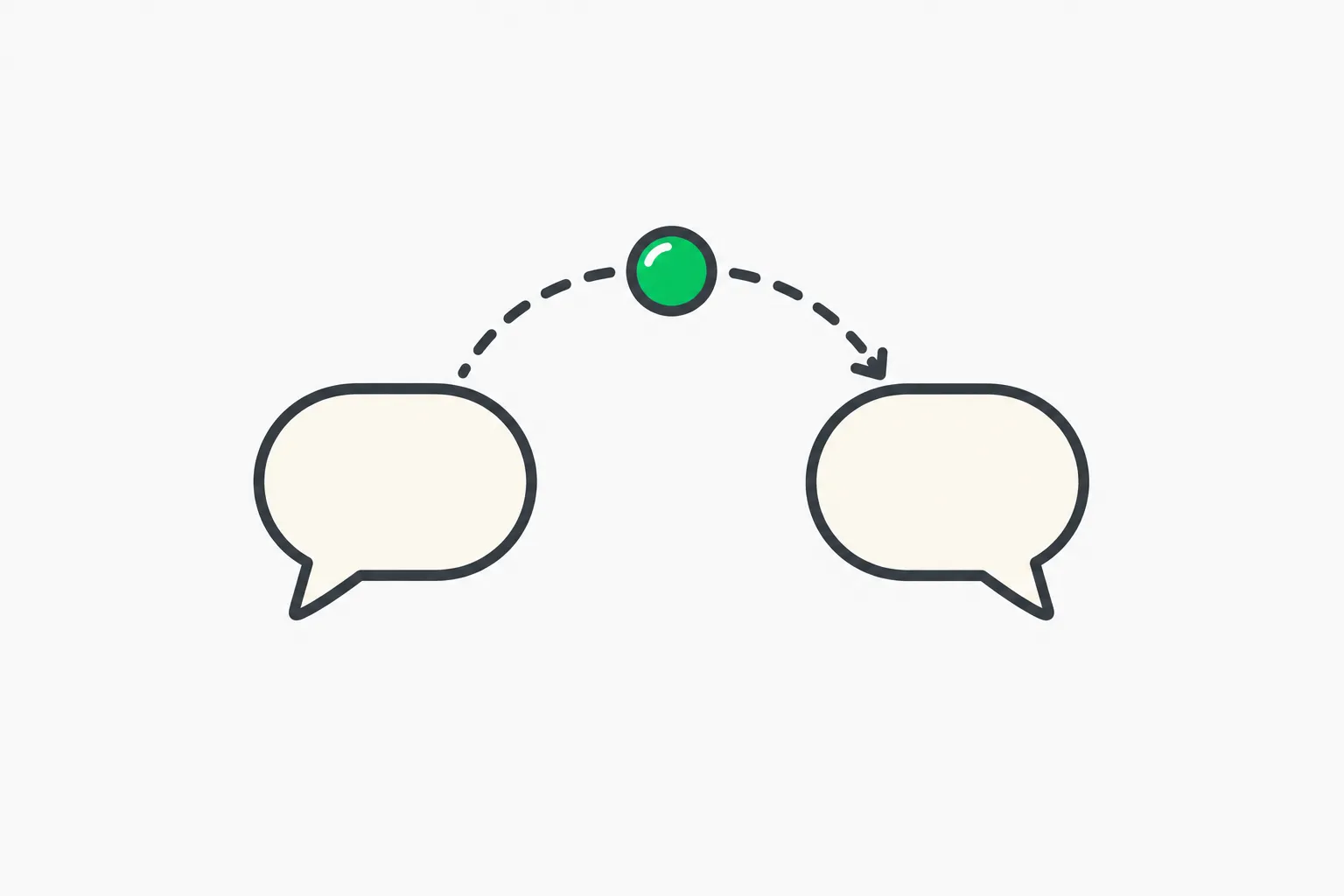 Two speech bubbles passing a bead, showing turn-taking in a Grok Voice 3.0 speech-to-speech conversation