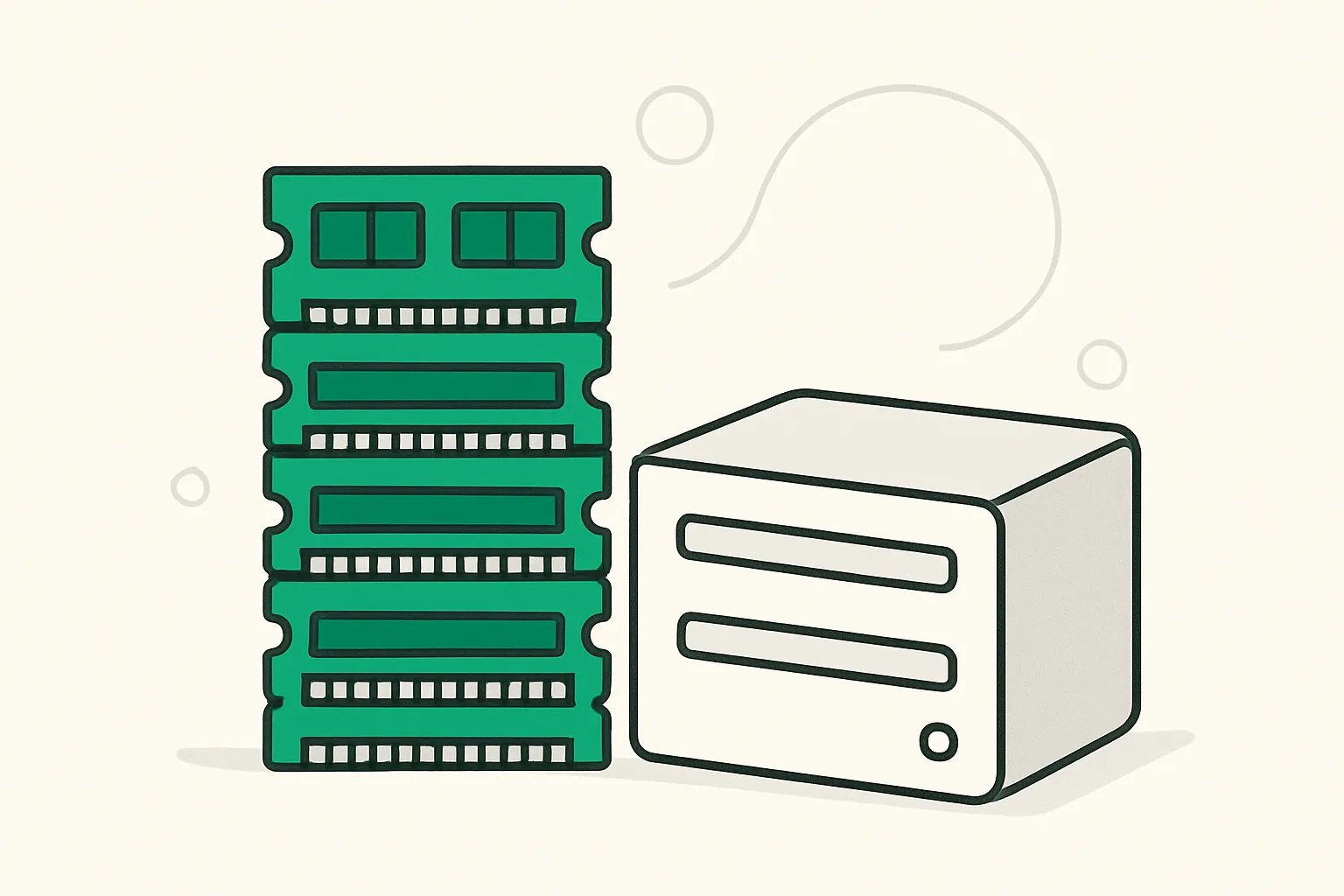 A stack of memory modules beside a server block, standing in for the cache layers in OpenAI Habitat's read path