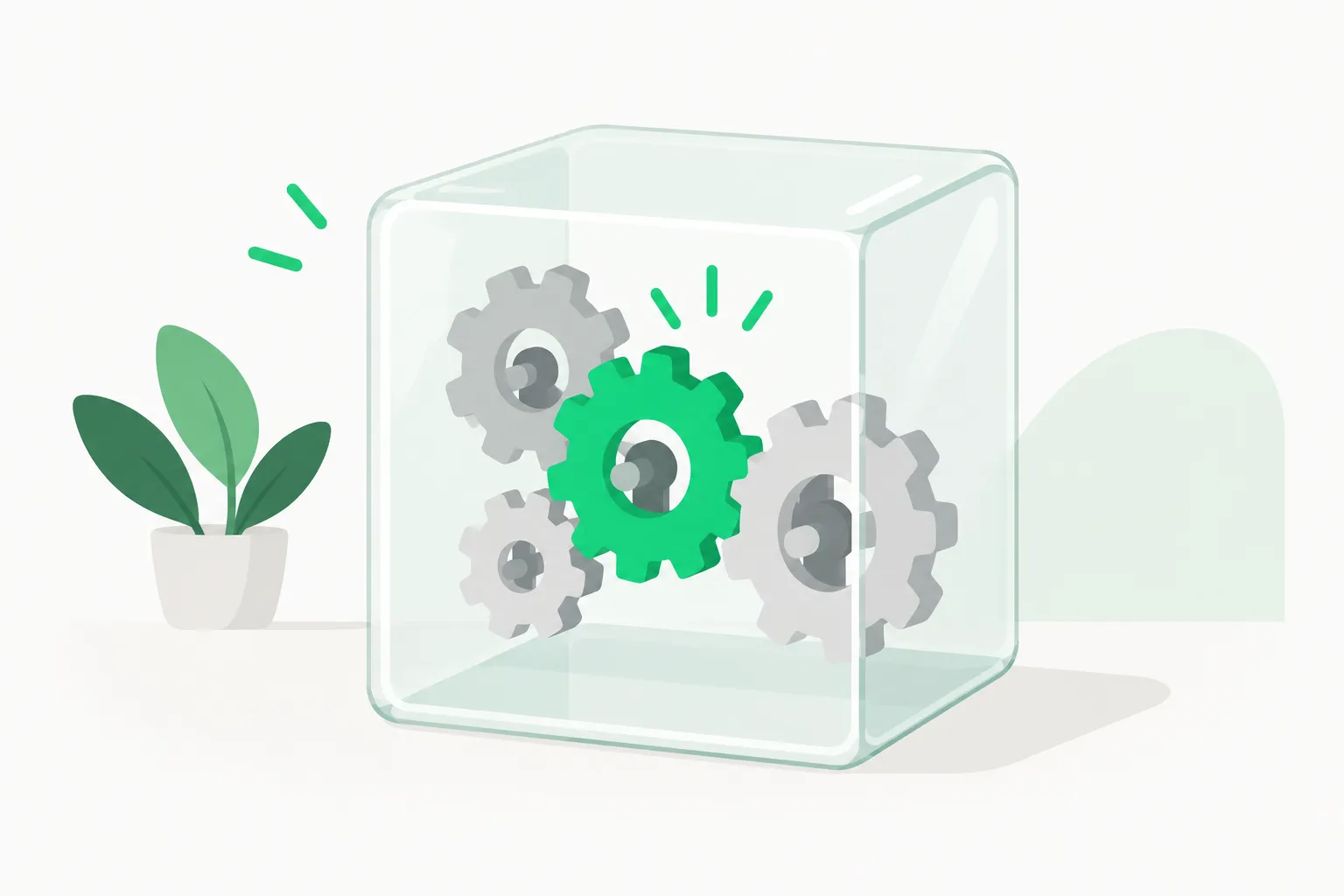 Glass box revealing gears, a picture of transparency that AI campaign ads often lack