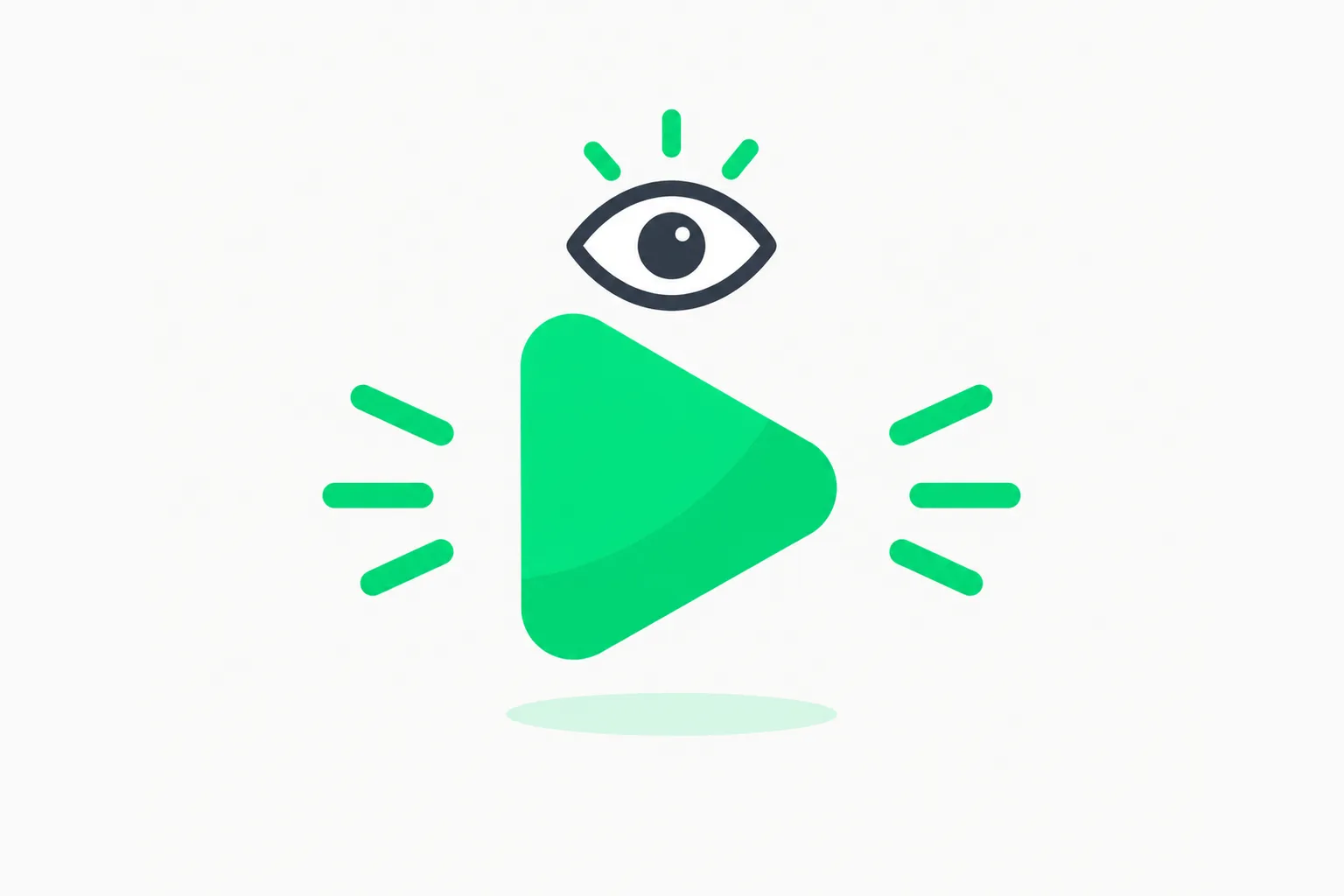 A play triangle with an eye above it and green motion lines, representing video-based 4D object reconstruction