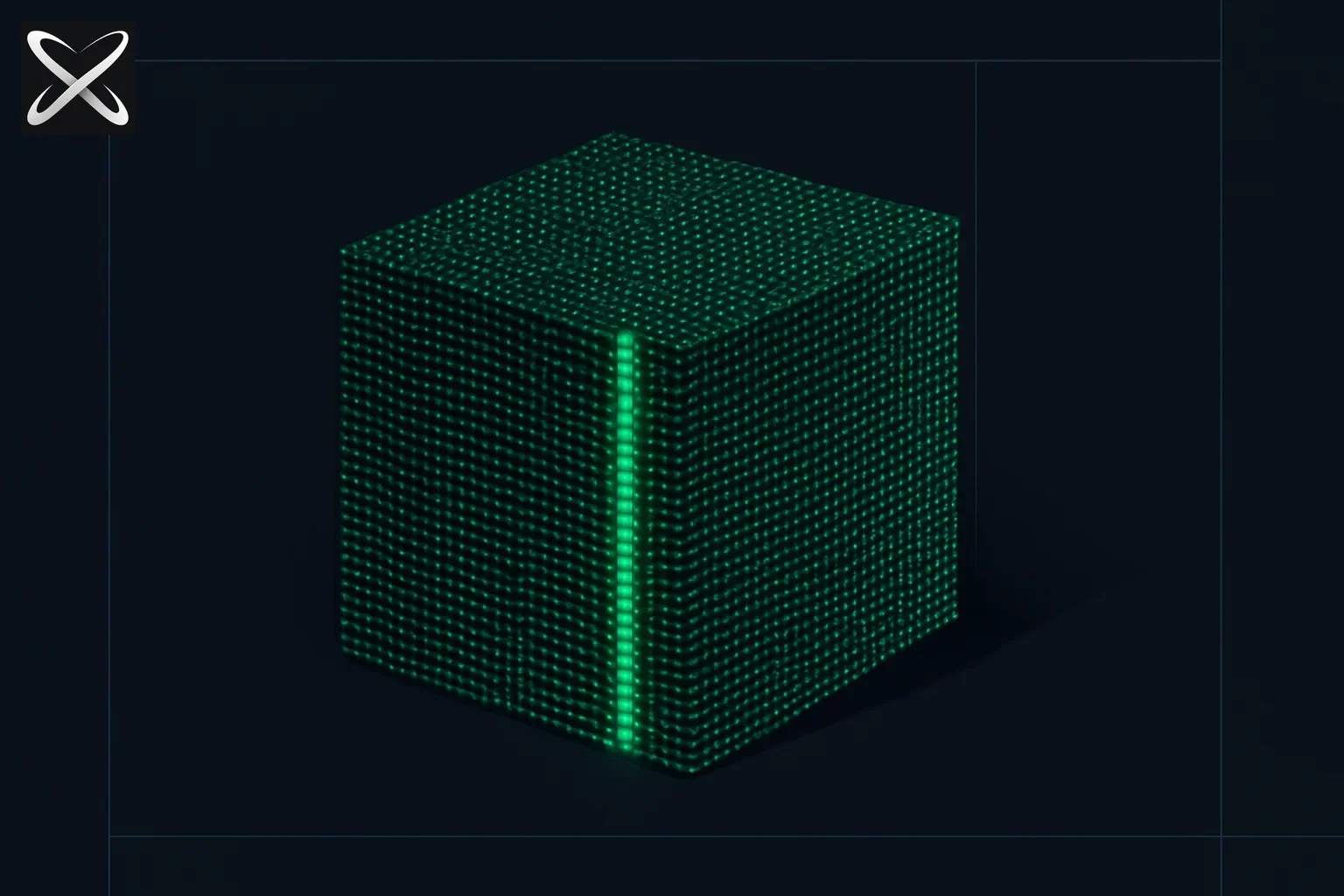 LLM parameters explained — a dense particle cube with one glowing active subset slice representing MoE routing