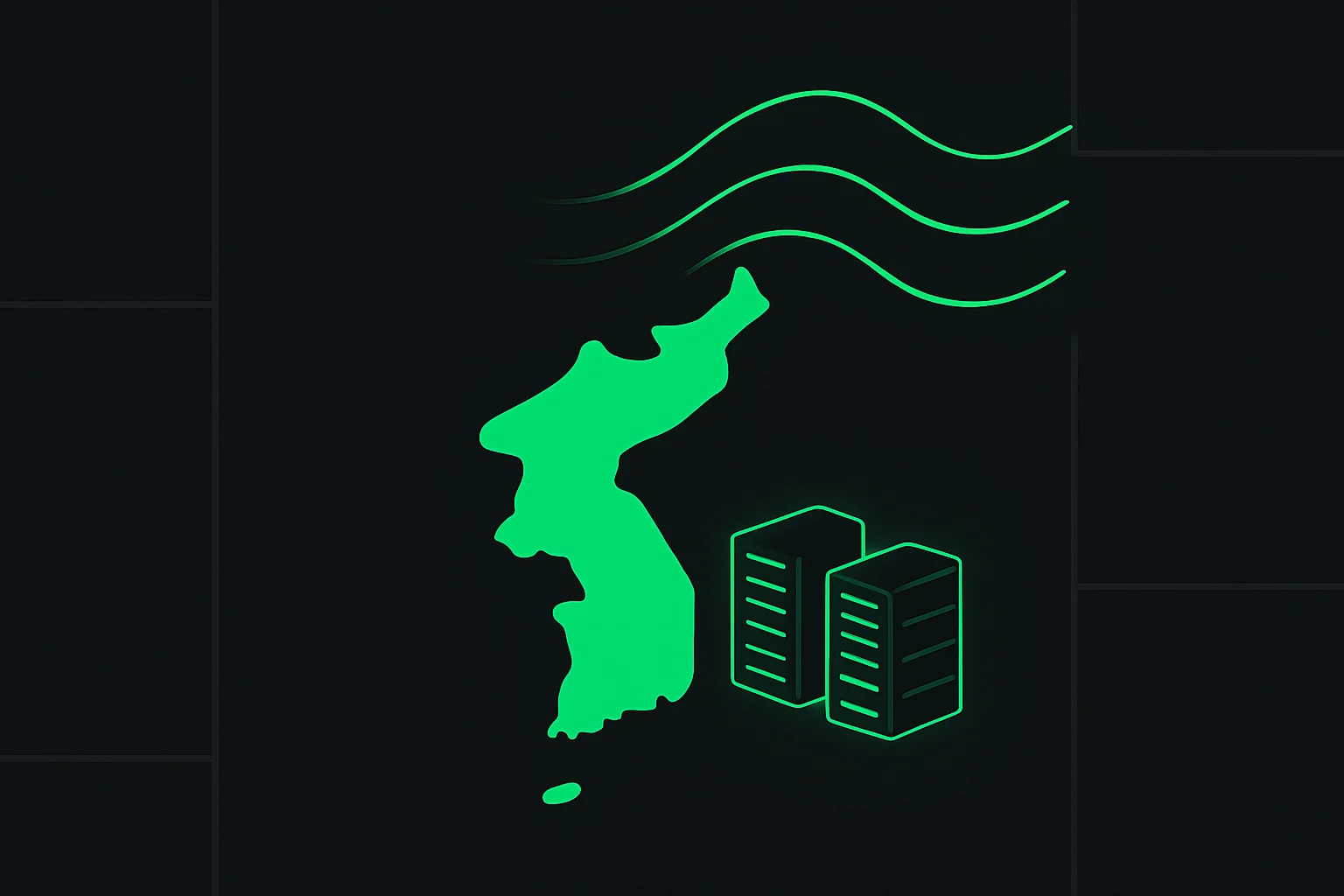 Abstract illustration of Korea-shaped landmass with glowing compute nodes and language waves, representing South Korea sovereign AI infrastructure in 2026