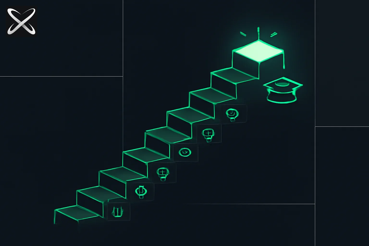 Top free AI learning platforms diagram: a graduation cap climbing ten ascending badge-stamped platform steps