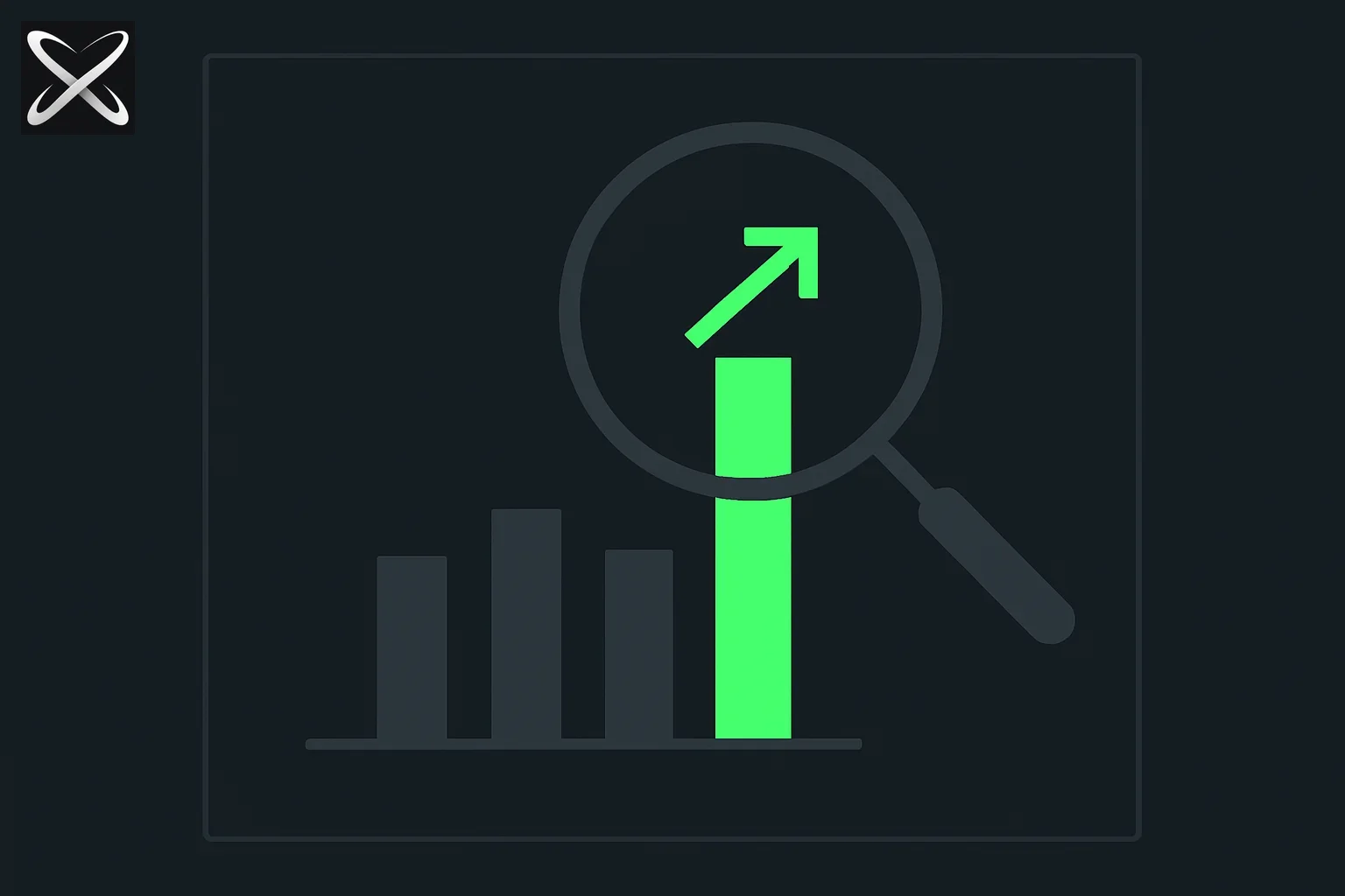Analytics AI prompt templates diagram showing a magnifying glass over a single growing bar in a chart