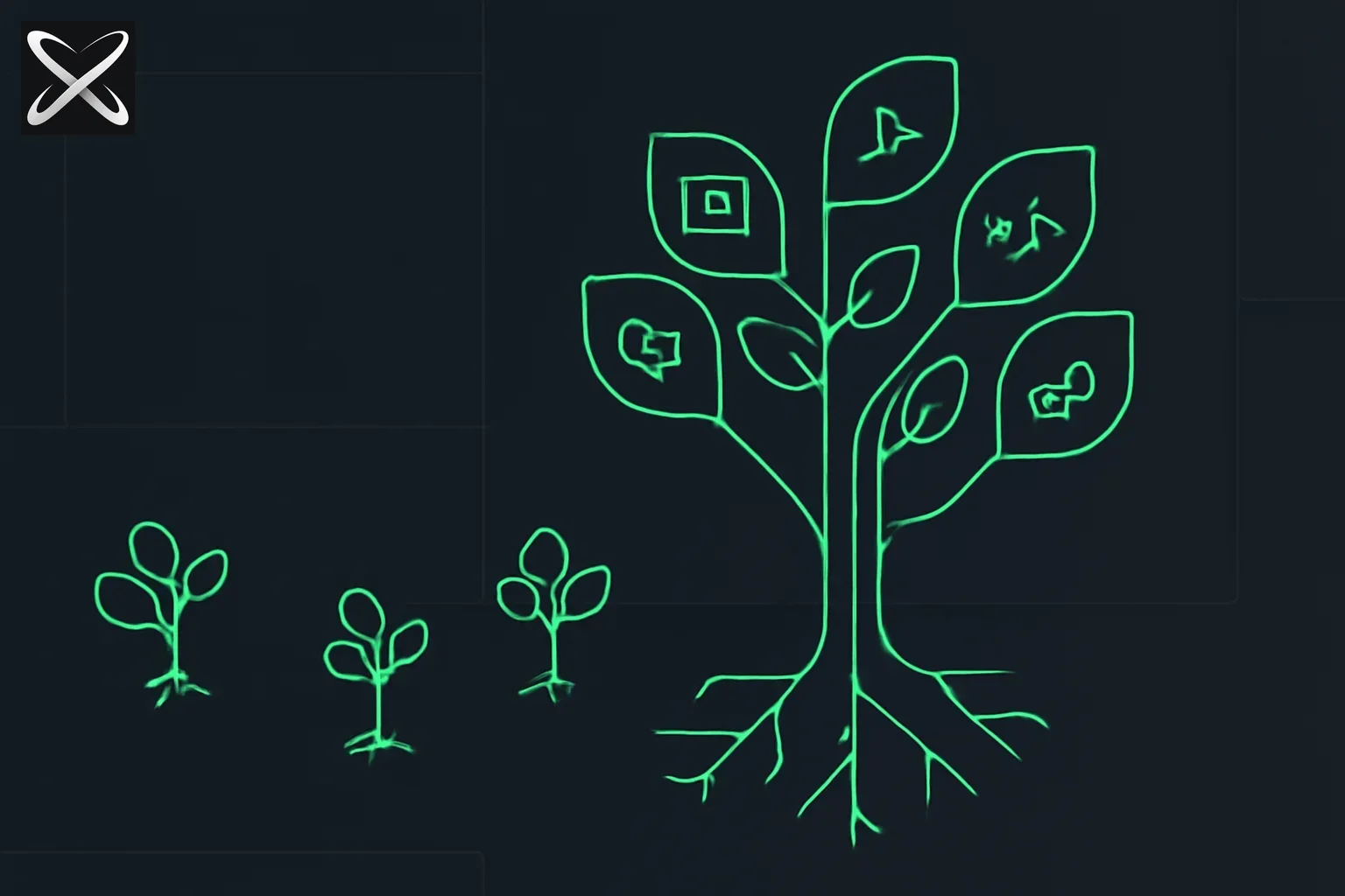Monorepos explained — one shared root system branching into multiple connected apps versus separate disconnected trees