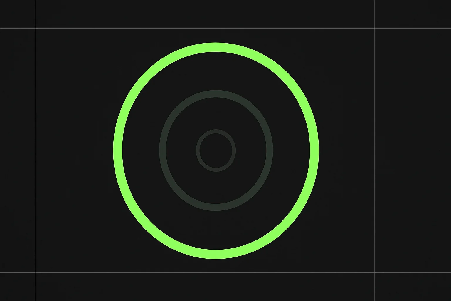 Three nested geometric rings stepping from small and dim to large and neon-green, symbolizing narrow AI, general AI, and superintelligence as a scale rather than a product name