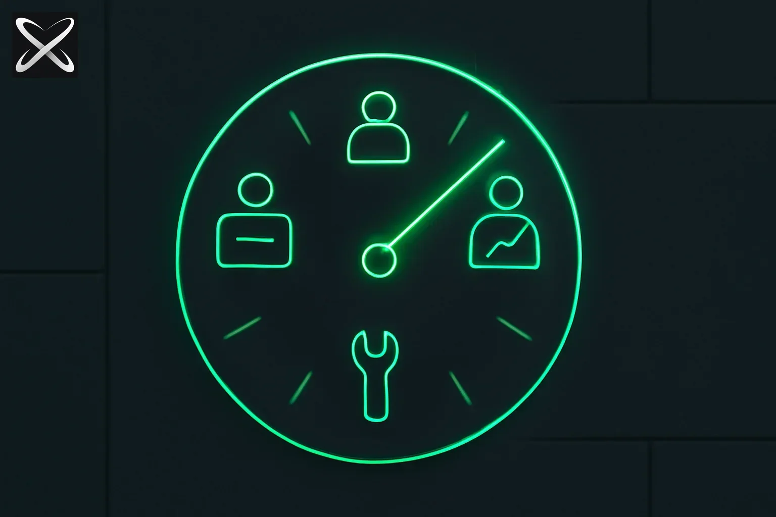 Your job in 2027 — a clock face of role icons each transforming into a new shape as the hand sweeps past