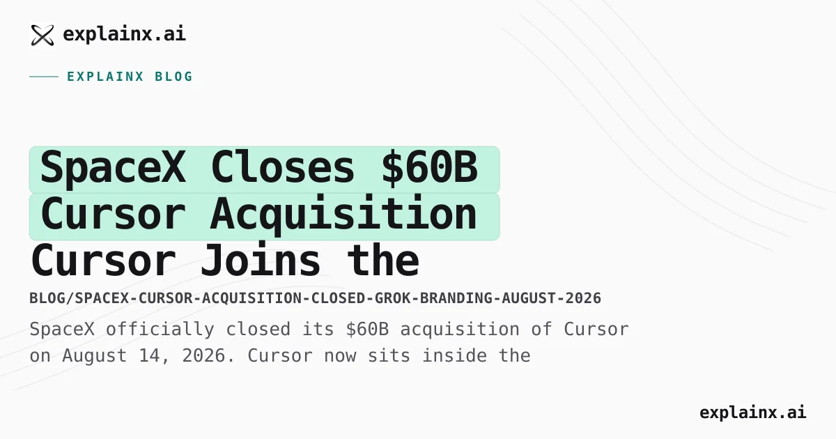 Photo: explainx.ai SpaceX Closes $60B Cursor Acquisition — Cursor Joins the Grok Team
